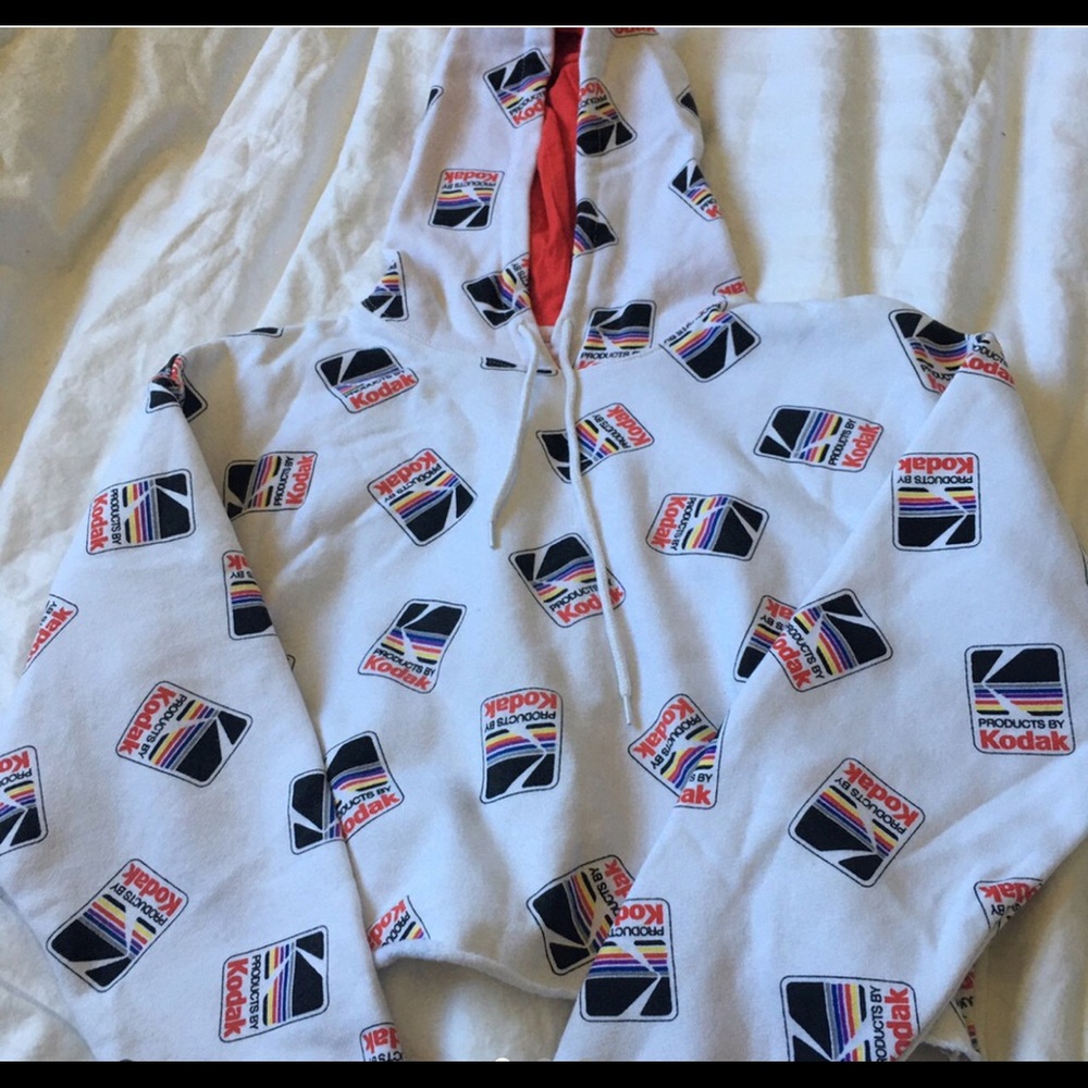 White Kodak crop top hoddie